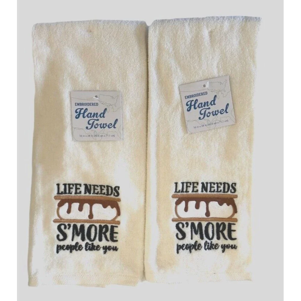 Embroidered Hand Towels Bathroom Life Needs Smore People Like You Set of 2